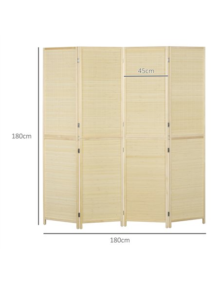 HOMCOM Room Divider, Freestanding Privacy Screen, 4 Panel Folding, 180 x 180cm, Natural - pic 202447 | FastDaddyshop