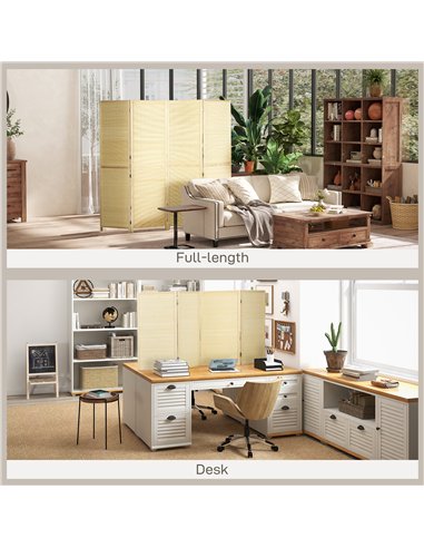 HOMCOM Room Divider, Freestanding Privacy Screen, 4 Panel Folding, 180 x 180cm, Natural