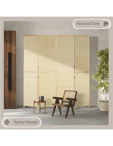 HOMCOM Room Divider, Freestanding Privacy Screen, 4 Panel Folding, 180 x 180cm, Natural - pic 202449 | FastDaddyshop