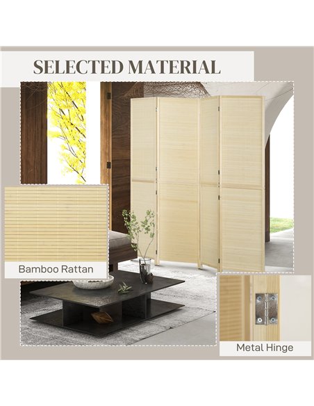HOMCOM Room Divider, Freestanding Privacy Screen, 4 Panel Folding, 180 x 180cm, Natural - pic 202450 | FastDaddyshop