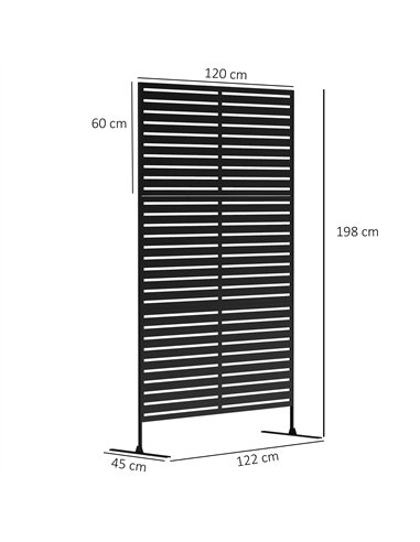 Outsunny Decorative Privacy Fence Screen, Metal Outdoor Privacy Screen Climbing Plant Trellis with Stand, 122 x 198 cm, Black