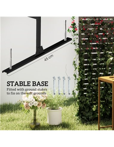 Outsunny Decorative Privacy Fence Screen, Metal Outdoor Privacy Screen Climbing Plant Trellis with Stand, 122 x 198 cm, Black