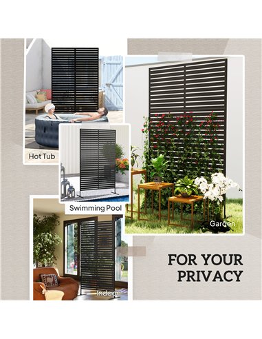 Outsunny Decorative Privacy Fence Screen, Metal Outdoor Privacy Screen Climbing Plant Trellis with Stand, 122 x 198 cm, Black