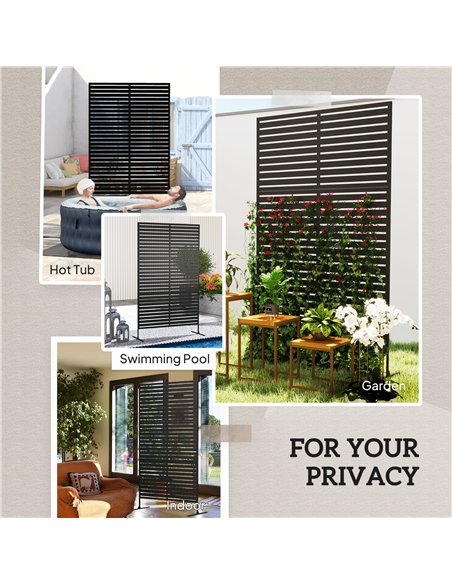 Outsunny Decorative Privacy Fence Screen, Metal Outdoor Privacy Screen Climbing Plant Trellis with Stand, 122 x 198 cm, Black - pic 202459 | FastDaddyshop