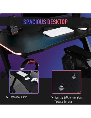 HOMCOM Gaming Desk Racing Style Home Office Ergonomic Computer Table Workstation with RGB LED Lights,  Black