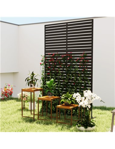 Outsunny Decorative Privacy Fence Screen, Metal Outdoor Privacy Screen Climbing Plant Trellis with Stand, 122 x 198 cm, Black