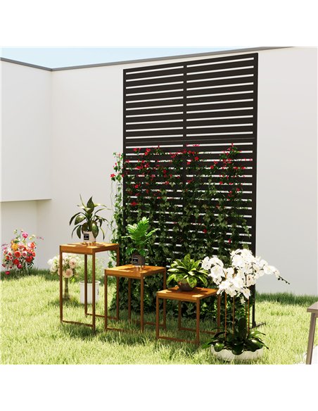 Outsunny Decorative Privacy Fence Screen, Metal Outdoor Privacy Screen Climbing Plant Trellis with Stand, 122 x 198 cm, Black - pic 202461 | FastDaddyshop