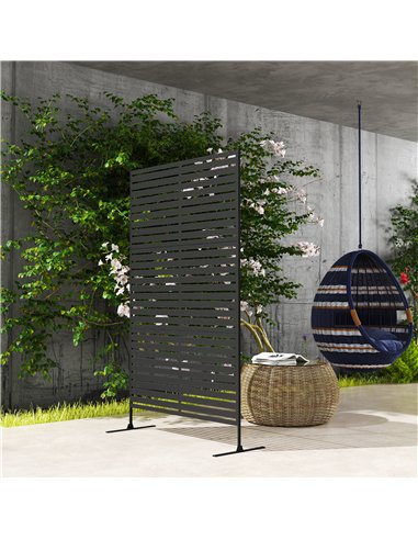Outsunny Decorative Privacy Fence Screen, Metal Outdoor Privacy Screen Climbing Plant Trellis with Stand, 122 x 198 cm, Black