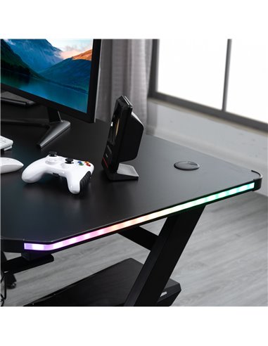 HOMCOM Gaming Desk Racing Style Home Office Ergonomic Computer Table Workstation with RGB LED Lights,  Black