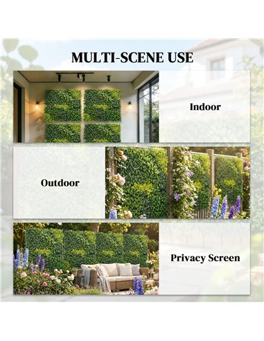 Outsunny Artificial Plant Wall Panel, 100x100 cm Artificial Grass Backdrop Wall, Green