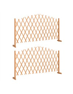 Outsunny 2 Pack Expanding Fence Panels, Wooden Freestanding Garden Fence with Stable Feet, 180 x 30 x 103cm, Brown