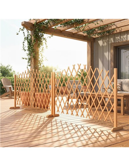 Outsunny 2 Pack Expanding Fence Panels, Wooden Freestanding Garden Fence with Stable Feet, 180 x 30 x 103cm, Brown - pic 202491 | FastDaddyshop