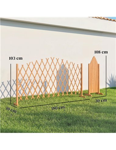 Outsunny 2 Pack Expanding Fence Panels, Wooden Freestanding Garden Fence with Stable Feet, 180 x 30 x 103cm, Brown