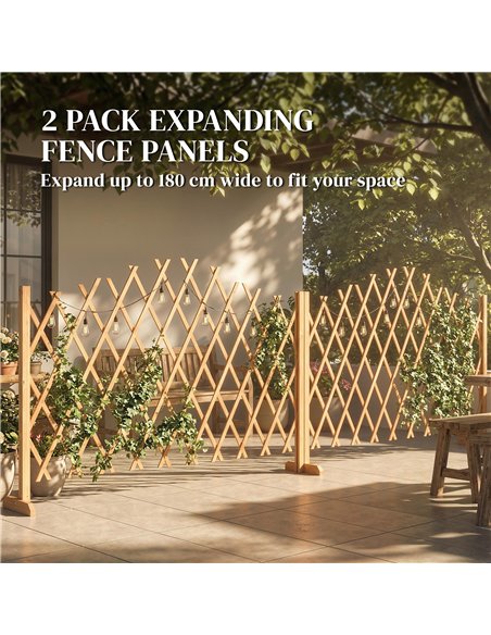 Outsunny 2 Pack Expanding Fence Panels, Wooden Freestanding Garden Fence with Stable Feet, 180 x 30 x 103cm, Brown - pic 202493 | FastDaddyshop