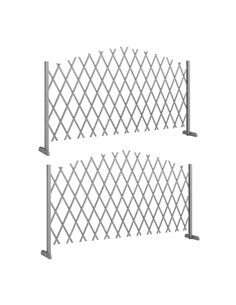 Outsunny 2 Pack Expanding Fence Panels, Wooden Freestanding Garden Fence with Stable Feet, 180 x 30 x 103cm, Dark Grey