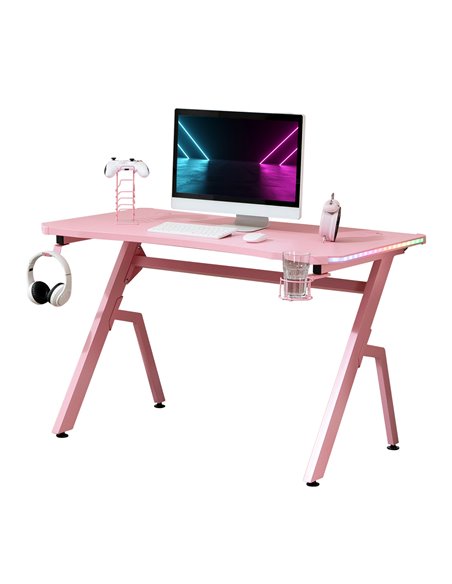HOMCOM Ergonomic Gaming Desk with RGB LED Lights, Controller Rack, Pink - pic 20250 | FastDaddyshop