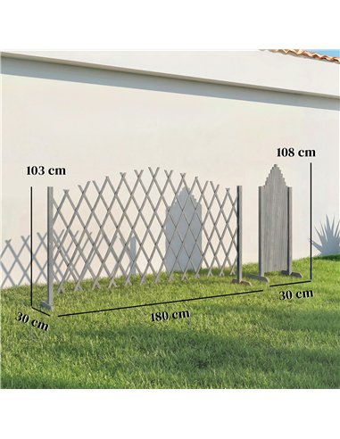 Outsunny 2 Pack Expanding Fence Panels, Wooden Freestanding Garden Fence with Stable Feet, 180 x 30 x 103cm, Dark Grey