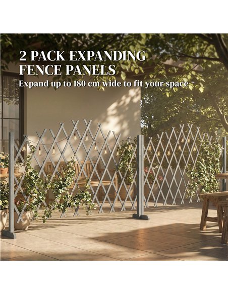 Outsunny 2 Pack Expanding Fence Panels, Wooden Freestanding Garden Fence with Stable Feet, 180 x 30 x 103cm, Dark Grey - pic 202502 | FastDaddyshop