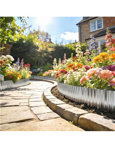 Outsunny Metal Garden Edging Border, 8 in x 21.3 ft Corrugated Heavy Duty Galvanised Steel Lawn Edging, Silver Tone