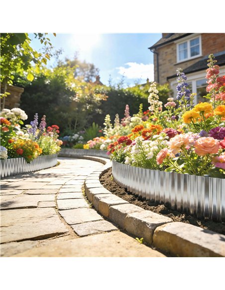 Outsunny Metal Garden Edging Border, 8 in x 21.3 ft Corrugated Heavy Duty Galvanised Steel Lawn Edging, Silver Tone - pic 202509 | FastDaddyshop