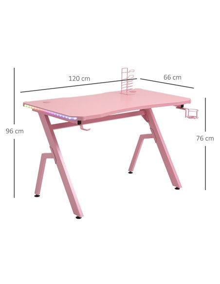 HOMCOM Ergonomic Gaming Desk with RGB LED Lights, Controller Rack, Pink - pic 20251 | FastDaddyshop