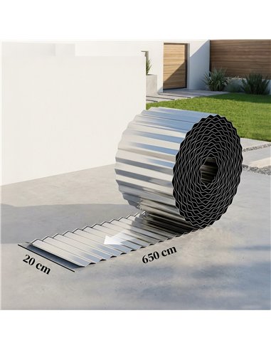 Outsunny Metal Garden Edging Border, 8 in x 21.3 ft Corrugated Heavy Duty Galvanised Steel Lawn Edging, Silver Tone