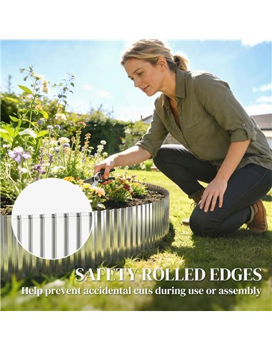 Outsunny Metal Garden Edging Border, 8 in x 21.3 ft Corrugated Heavy Duty Galvanised Steel Lawn Edging, Silver Tone