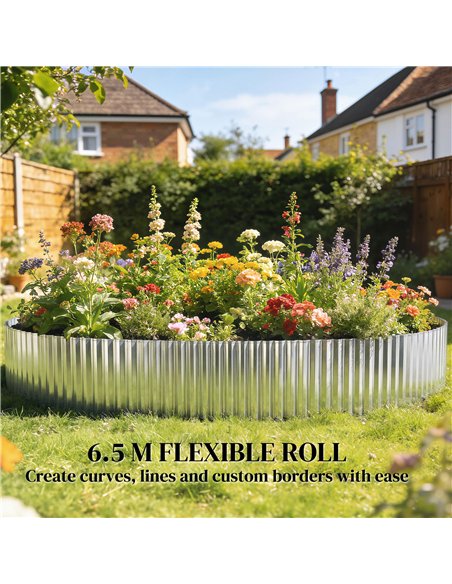 Outsunny Metal Garden Edging Border, 8 in x 21.3 ft Corrugated Heavy Duty Galvanised Steel Lawn Edging, Silver Tone - pic 202513 | FastDaddyshop