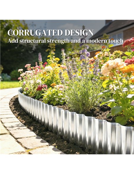 Outsunny Metal Garden Edging Border, 8 in x 21.3 ft Corrugated Heavy Duty Galvanised Steel Lawn Edging, Silver Tone - pic 202514 | FastDaddyshop
