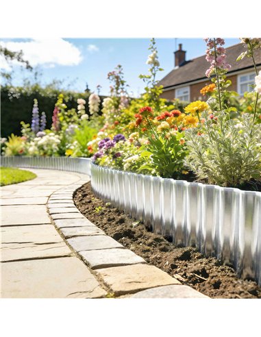 Outsunny Metal Garden Edging Border, 8 in x 21.3 ft Corrugated Heavy Duty Galvanised Steel Lawn Edging, Silver Tone