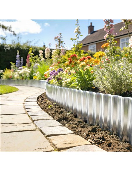 Outsunny Metal Garden Edging Border, 8 in x 21.3 ft Corrugated Heavy Duty Galvanised Steel Lawn Edging, Silver Tone - pic 202516 | FastDaddyshop