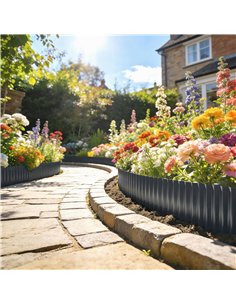 Outsunny Metal Garden Edging Border, 8 in x 21.3 ft Corrugated Heavy Duty Galvanised Steel Lawn Edging, Dark Grey 2
