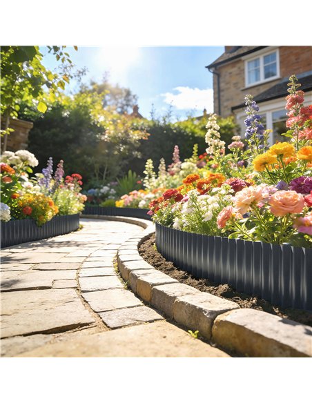 Outsunny Metal Garden Edging Border, 8 in x 21.3 ft Corrugated Heavy Duty Galvanised Steel Lawn Edging, Dark Grey - pic 202518 | FastDaddyshop