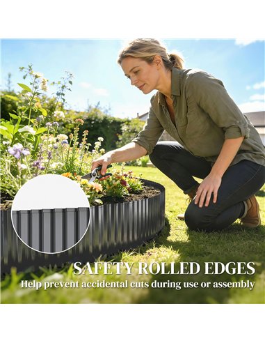 Outsunny Metal Garden Edging Border, 8 in x 21.3 ft Corrugated Heavy Duty Galvanised Steel Lawn Edging, Dark Grey