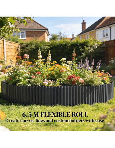 Outsunny Metal Garden Edging Border, 8 in x 21.3 ft Corrugated Heavy Duty Galvanised Steel Lawn Edging, Dark Grey