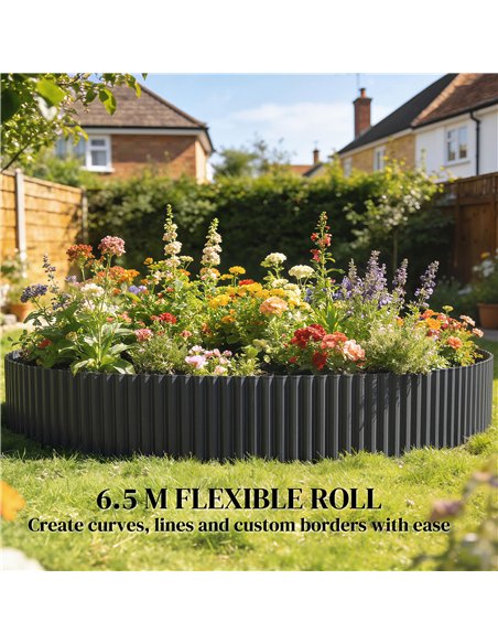 Outsunny Metal Garden Edging Border, 8 in x 21.3 ft Corrugated Heavy Duty Galvanised Steel Lawn Edging, Dark Grey - pic 202522 | FastDaddyshop