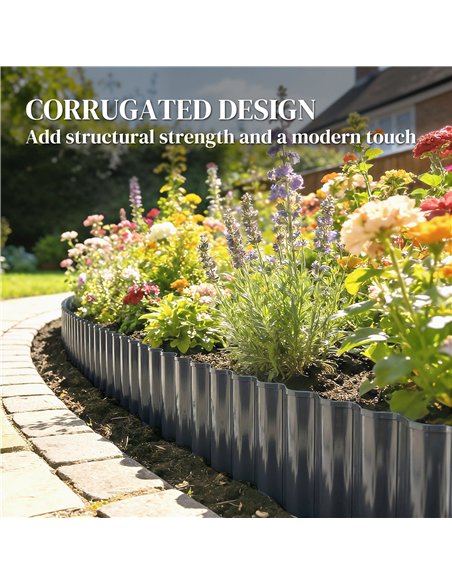 Outsunny Metal Garden Edging Border, 8 in x 21.3 ft Corrugated Heavy Duty Galvanised Steel Lawn Edging, Dark Grey - pic 202523 | FastDaddyshop