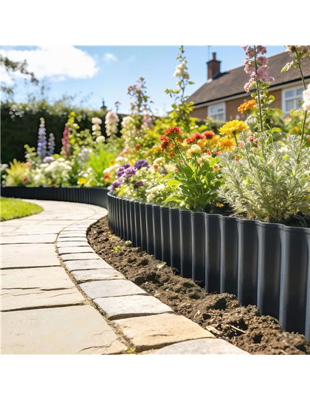 Outsunny Metal Garden Edging Border, 8 in x 21.3 ft Corrugated Heavy Duty Galvanised Steel Lawn Edging, Dark Grey - pic 202525 | FastDaddyshop