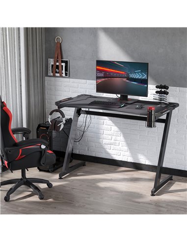 HOMCOM Ergonomic Gaming Desk, Racing Table with Headphone Hook, Cup Holder, Black