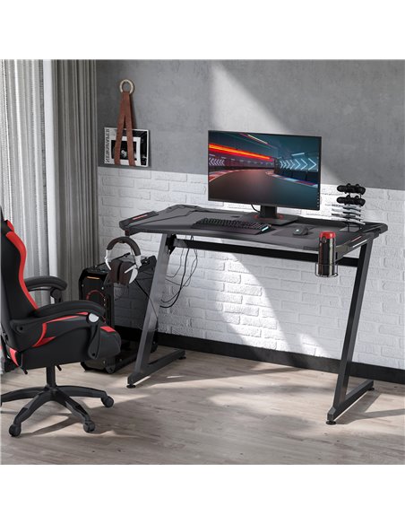 HOMCOM Ergonomic Gaming Desk, Racing Table with Headphone Hook, Cup Holder, Black - pic 20258 | FastDaddyshop