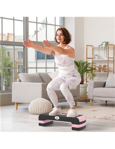 HOMCOM Aerobic Step with 3-Level Adjustable Heights for Home, Office Exercise, Black and Pink