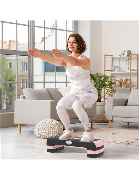 HOMCOM Aerobic Step with 3-Level Adjustable Heights for Home, Office Exercise, Black and Pink - pic 202581 | FastDaddyshop