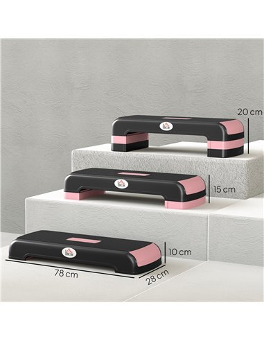 HOMCOM Aerobic Step with 3-Level Adjustable Heights for Home, Office Exercise, Black and Pink