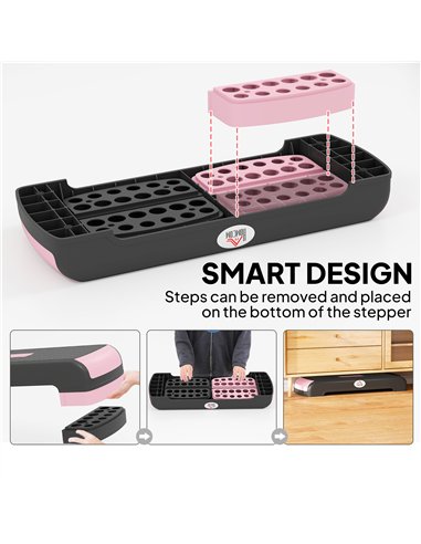HOMCOM Aerobic Step with 3-Level Adjustable Heights for Home, Office Exercise, Black and Pink