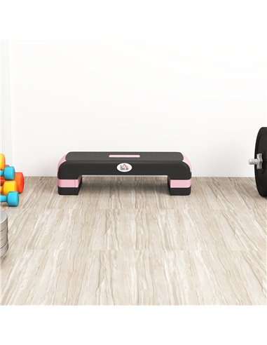 HOMCOM Aerobic Step with 3-Level Adjustable Heights for Home, Office Exercise, Black and Pink