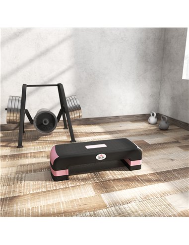 HOMCOM Aerobic Step with 3-Level Adjustable Heights for Home, Office Exercise, Black and Pink