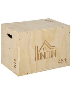 HOMCOM 3-in-1 Wooden Plyo Box, Plyometric Jump Box with Handle Openings for Home Gym, Workout Training, 16" x 20" x 24", Natural