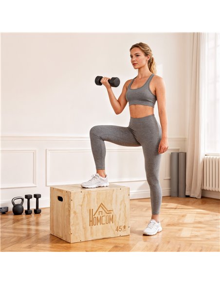 HOMCOM 3-in-1 Wooden Plyo Box, Plyometric Jump Box with Handle Openings for Home Gym, Workout Training, 16" x 20" x 24", Natural - pic 202599 | FastDaddyshop