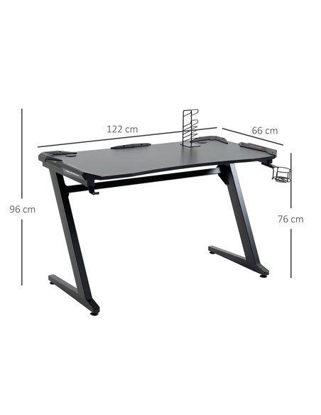 HOMCOM Ergonomic Gaming Desk, Racing Table with Headphone Hook, Cup Holder, Black - pic 20260 | FastDaddyshop