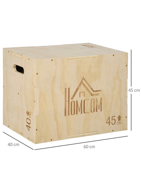 HOMCOM 3-in-1 Wooden Plyo Box, Plyometric Jump Box with Handle Openings for Home Gym, Workout Training, 16" x 20" x 24", Natural - pic 202600 | FastDaddyshop
